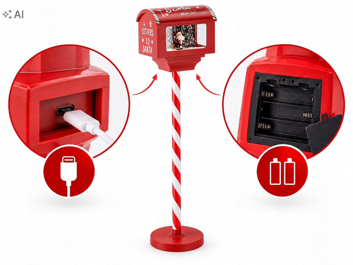 CHRISTMAS MAILBOX LED 150 CM SANTA SNOW MUSIC USB MUSIC BOX Product height 150 cm