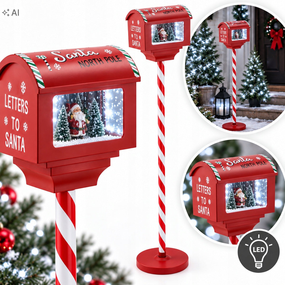 CHRISTMAS MAILBOX LED 150 CM SANTA SNOW MUSIC USB MUSIC BOX