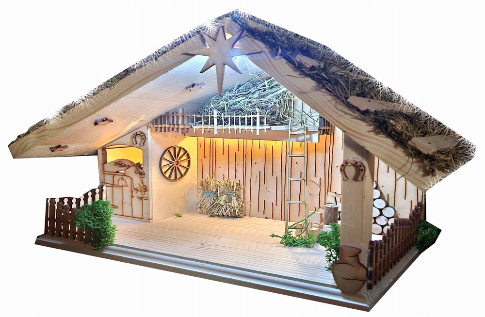 CHRISTMAS NATIVITY SCENE LED STABLE, Bethlehem wooden, Christmas