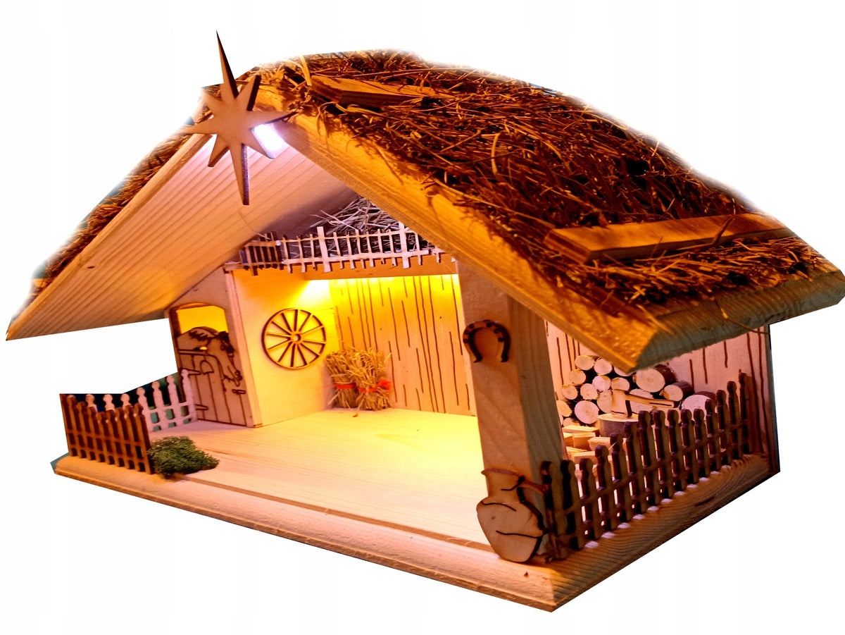 CHRISTMAS NATIVITY SCENE LED STABLE, Bethlehem wooden XXL