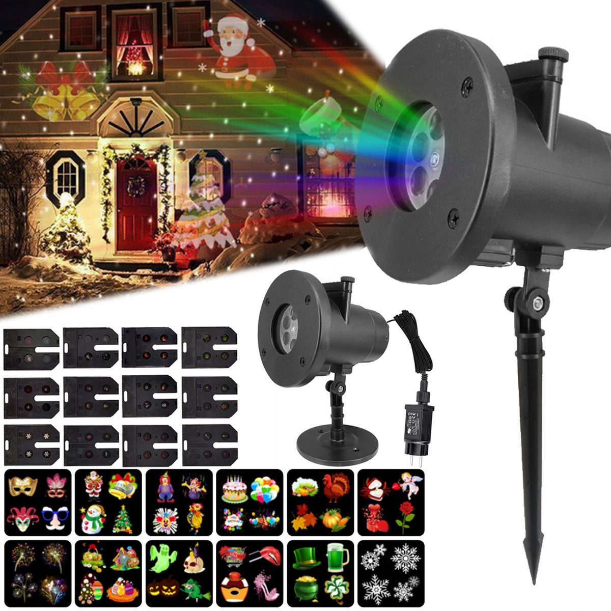 CHRISTMAS OUTDOOR LED LASER PROJECTOR FOR HOME PROJECTOR 48 PATTERNS SNOW Manufacturer code wodoodporny projektor prezent święta