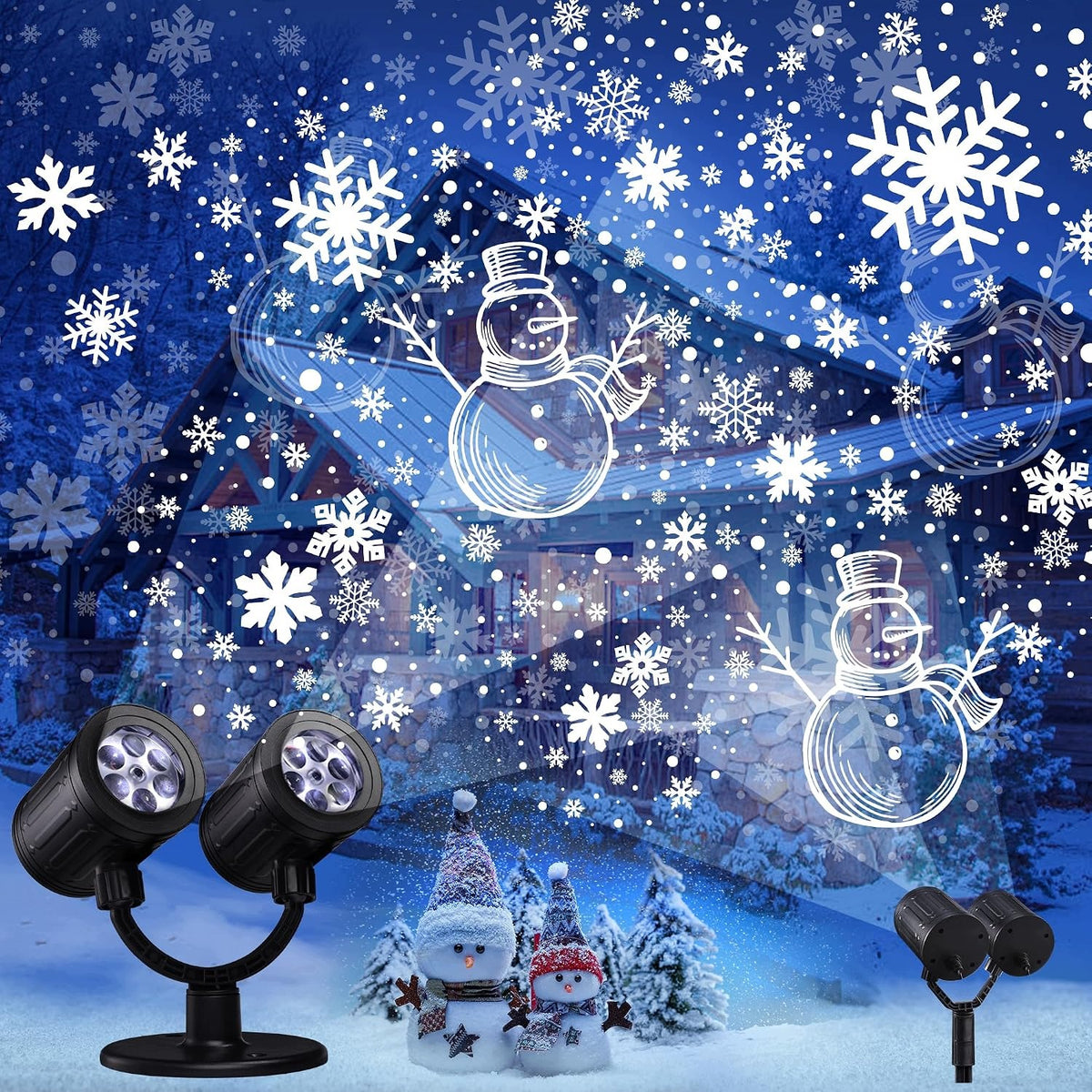 CHRISTMAS PROJECTOR LED SNOWFLAKES SNOWMAN 2 HEADS TIMER 360 GARDEN Manufacturer code 845657487570