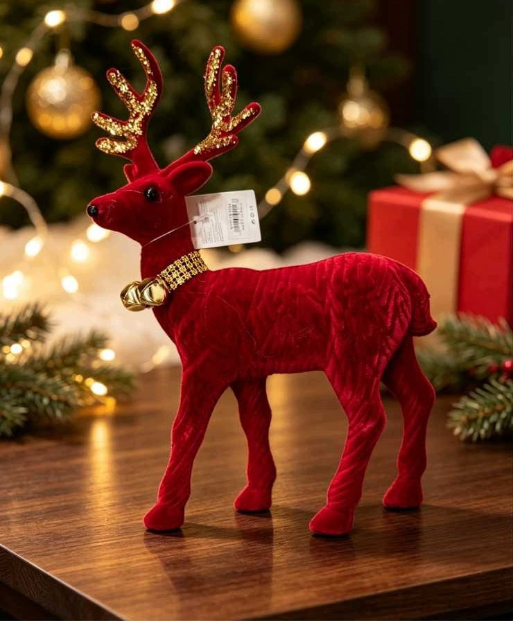 CHRISTMAS REINDEER RED 35 CM FIGURINE DEER GOLD ANTLERS ORNAMENT Brand INA