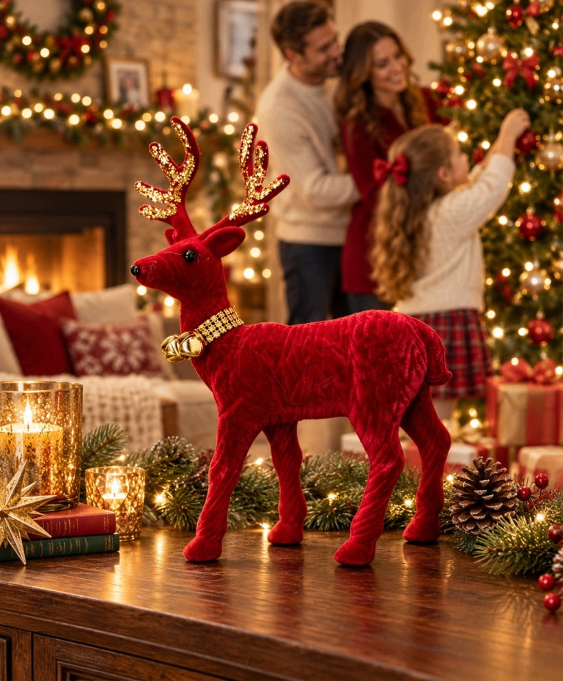CHRISTMAS REINDEER RED 35 CM FIGURINE DEER GOLD ANTLERS ORNAMENT Product height 35 cm