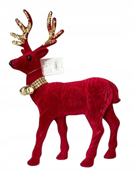 CHRISTMAS REINDEER RED 35 CM FIGURINE DEER GOLD ANTLERS ORNAMENT