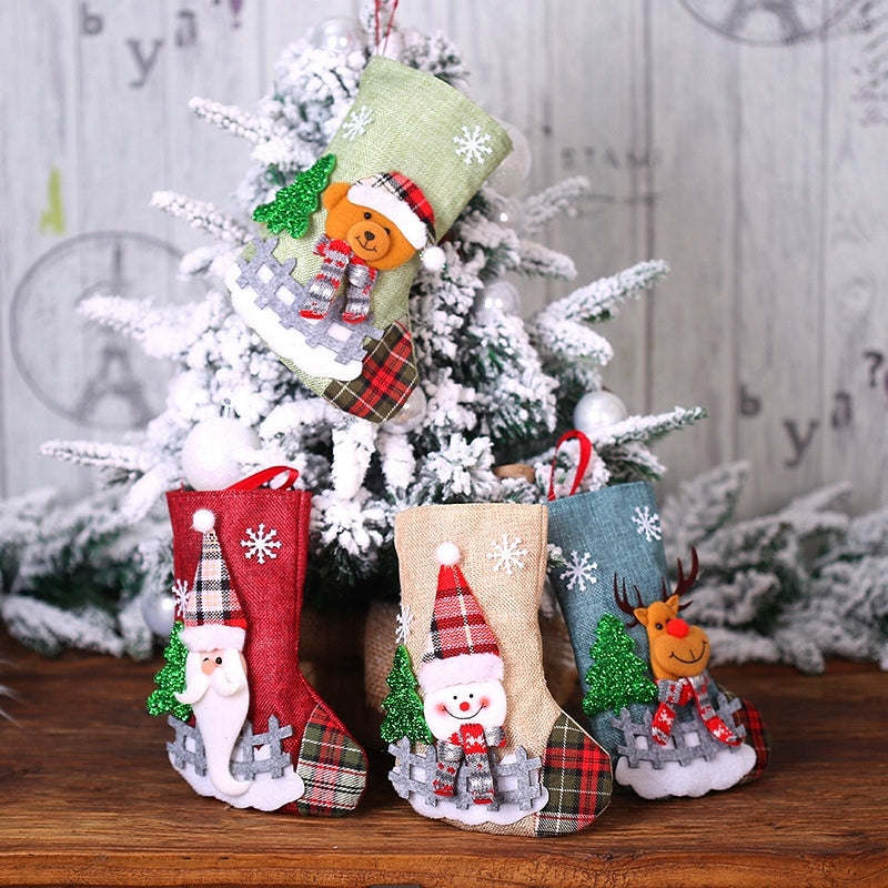 CHRISTMAS SET 4 x Christmas Socks 3D Decorative 16 x 23 cm For Fireplace