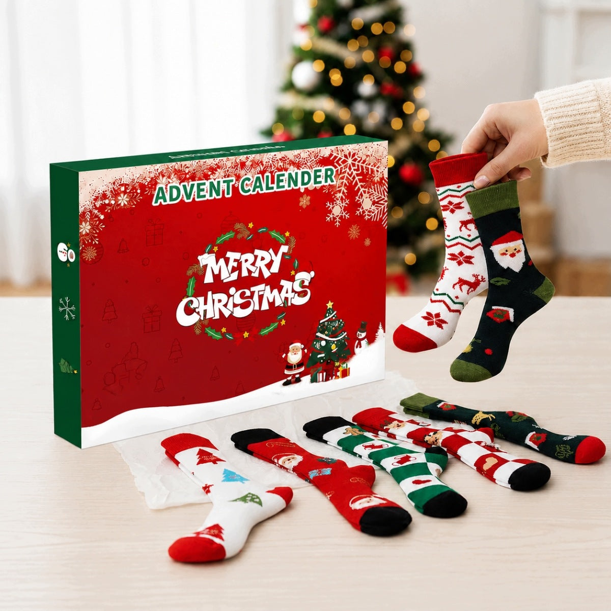 CHRISTMAS SOCKS 24 PCS 12 PAIRS GIFT SET RANDOM SANTA DESIGNS Packaging status original