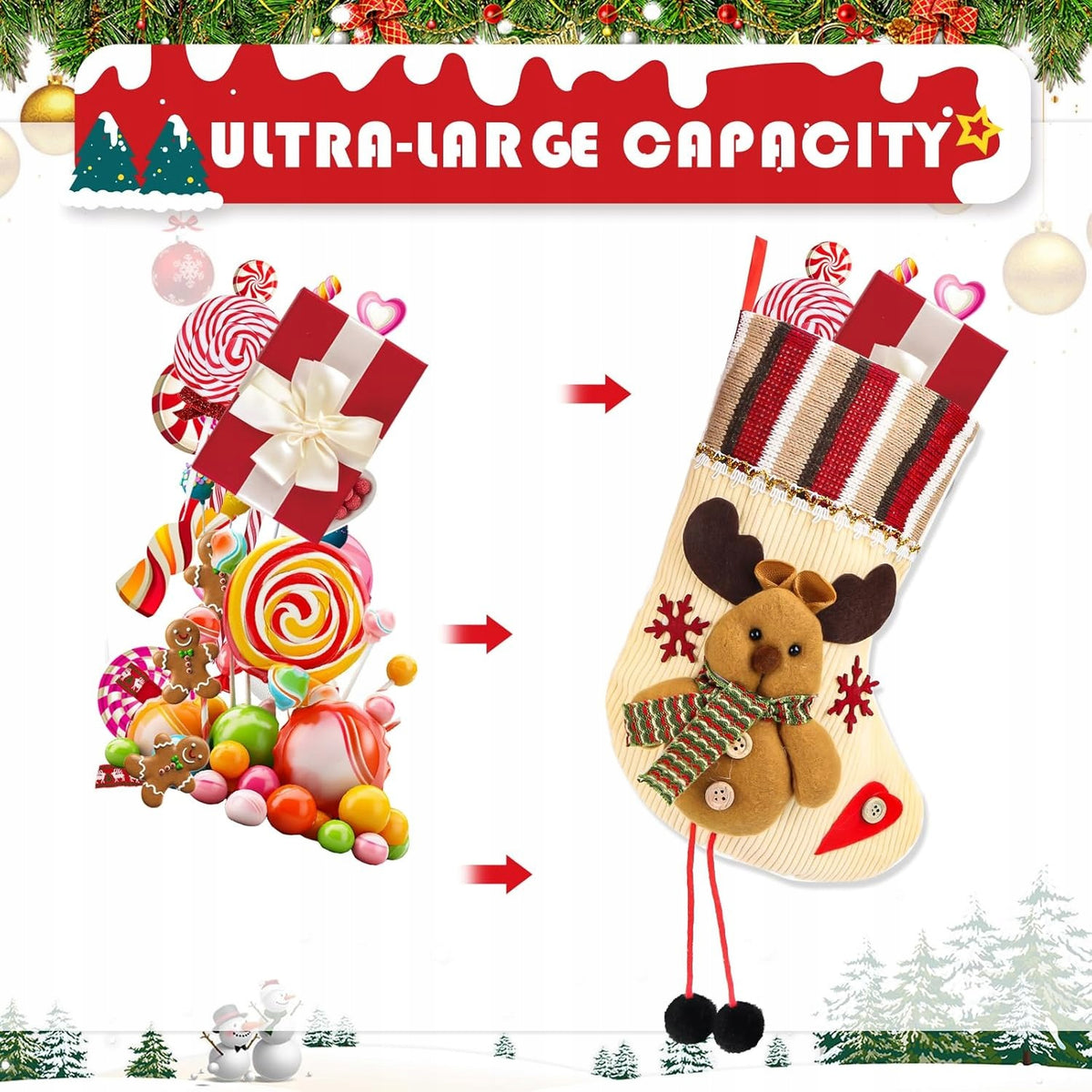 CHRISTMAS SOCKS 3 PIECES LARGE HANGING CHRISTMAS SANTA CLAUS Manufacturer code 5908140603004