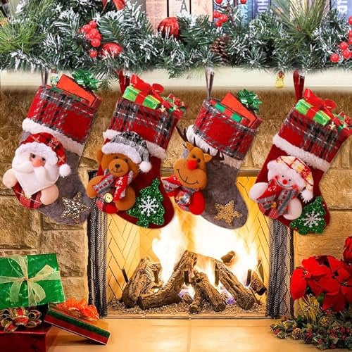 CHRISTMAS SOCKS 4 PIECES DECORATIVE SET FOR FIREPLACE GIFT Brand no brand