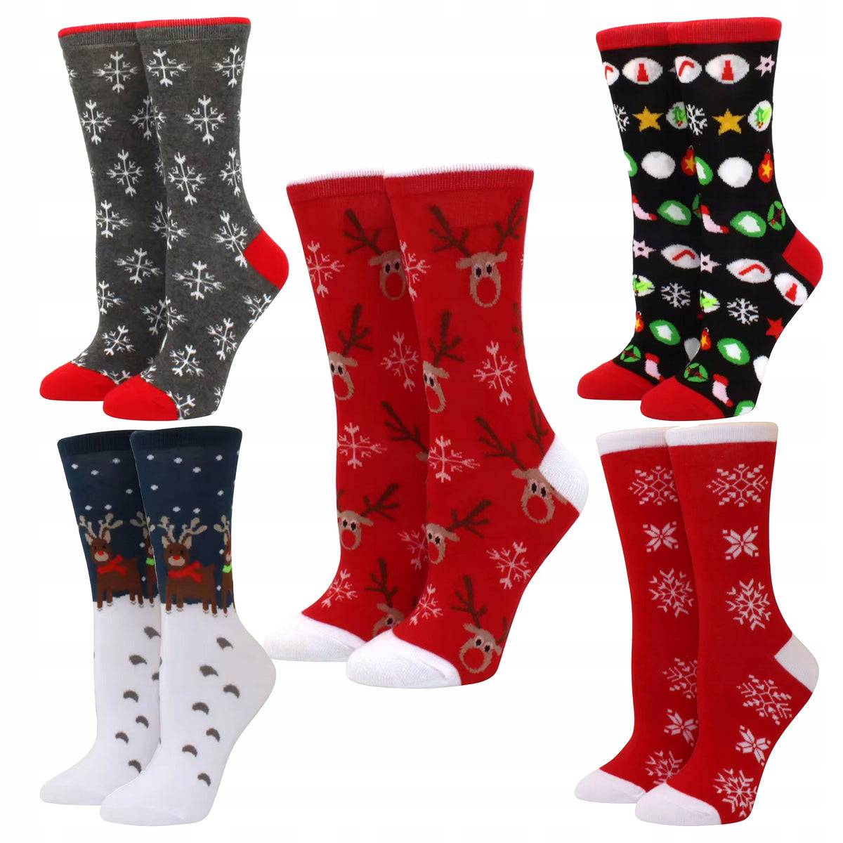 CHRISTMAS SOCKS COTTON SOCKS FOR CHRISTMAS UNISEX 5 PAIRS SIZE 37-43