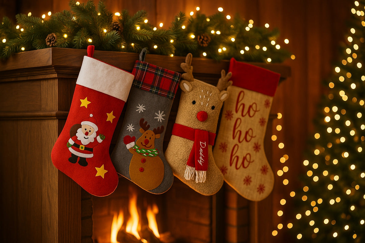 CHRISTMAS SOCKS FOR CHRISTMAS GIFTS FOR SANTA CLAUS FIREPLACE 4 PCS. Manufacturer code ZEPROD-G-SKARPETY-4B