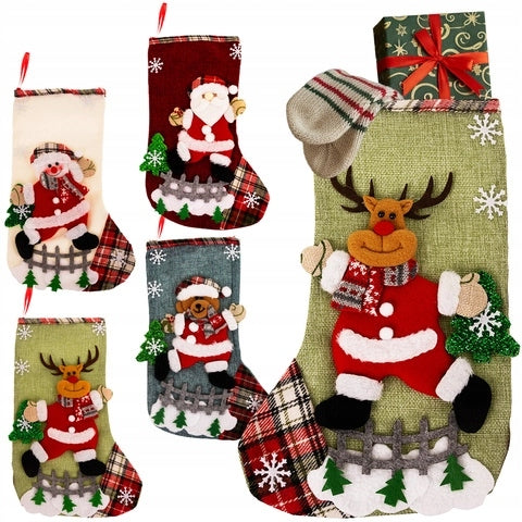 CHRISTMAS SOCKS FOR FIREPLACE FOR GIFTS SANTA CLAUS 4 DECORATIVE PATTERNS