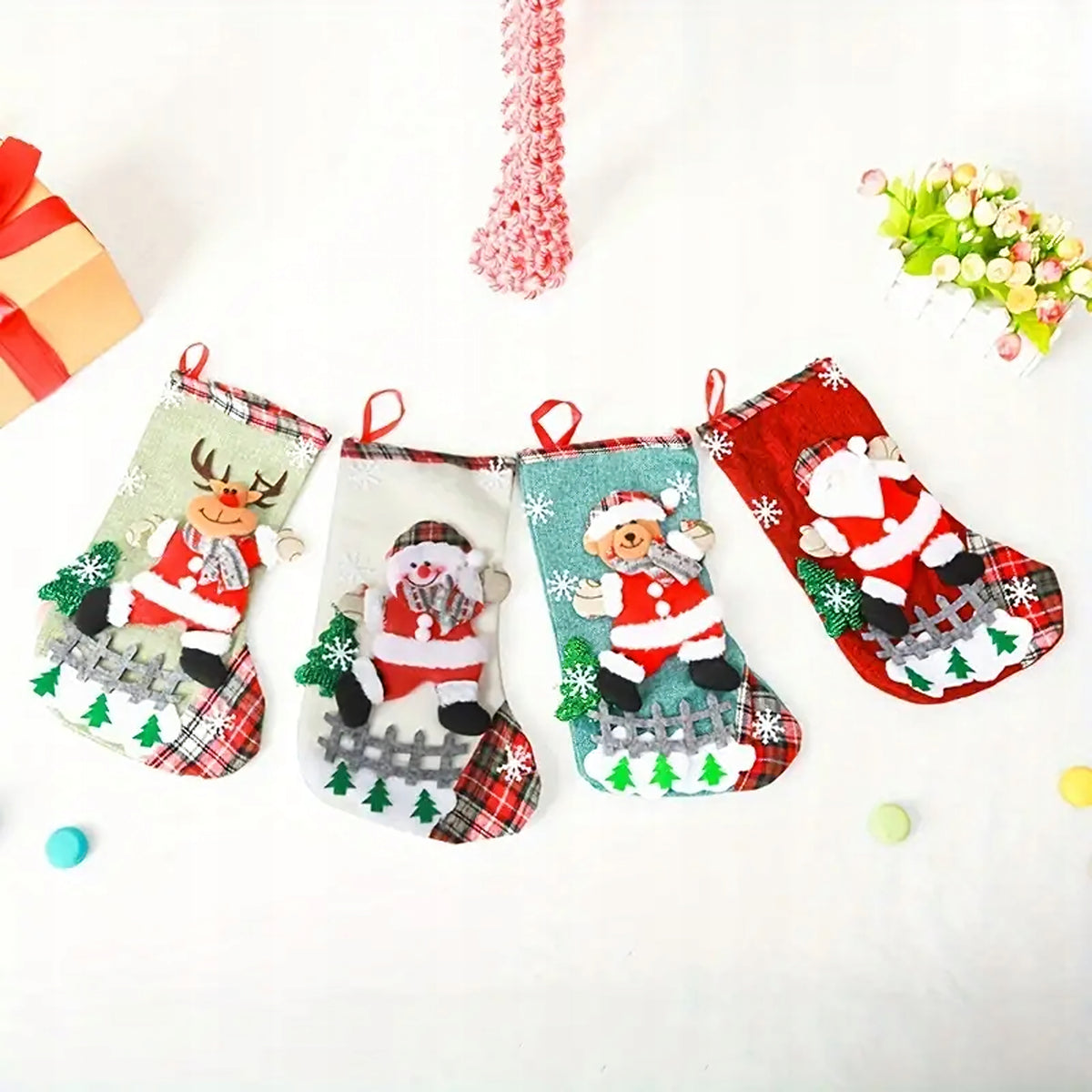 CHRISTMAS SOCKS SET OF 4 FOR GIFTS 19X31CM DECORATION FIREPLACE