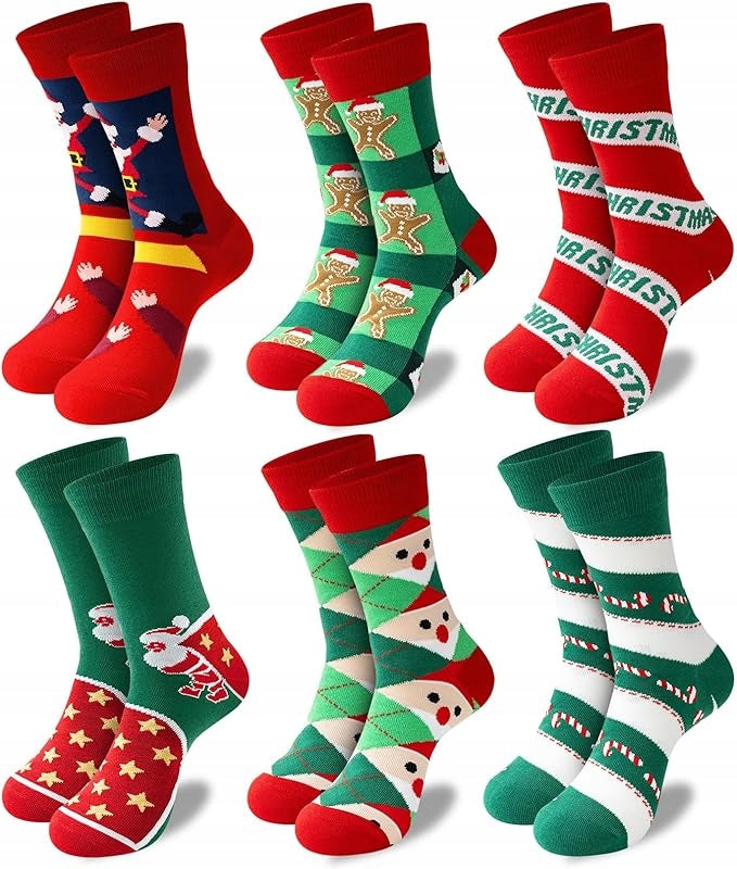 CHRISTMAS SOCKS SET OF 6x UNIVERSAL 37-46 LONG WARM COLORFUL