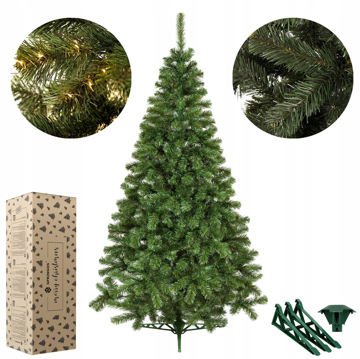 CHRISTMAS TREE ARTIFICIAL FIR GREEN DENSE 220cm STAND SPRUCE LIKE ALIVE + FREEBIE