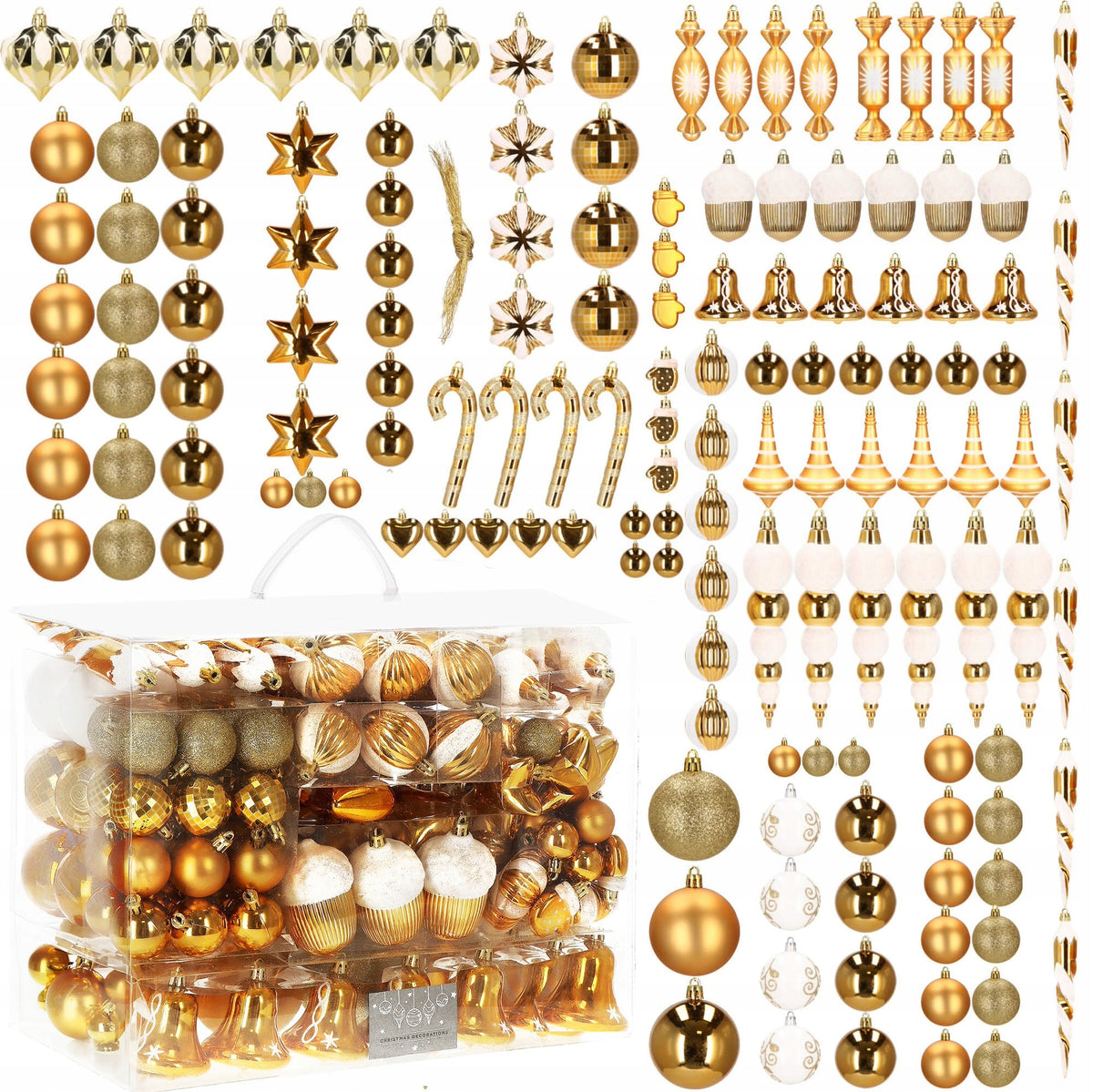 CHRISTMAS TREE BAUBLES 149 PACK XXL SET GOLD UNBREAKABLE CHRISTMAS TREE MIX OF DESIGNS Brand Springos