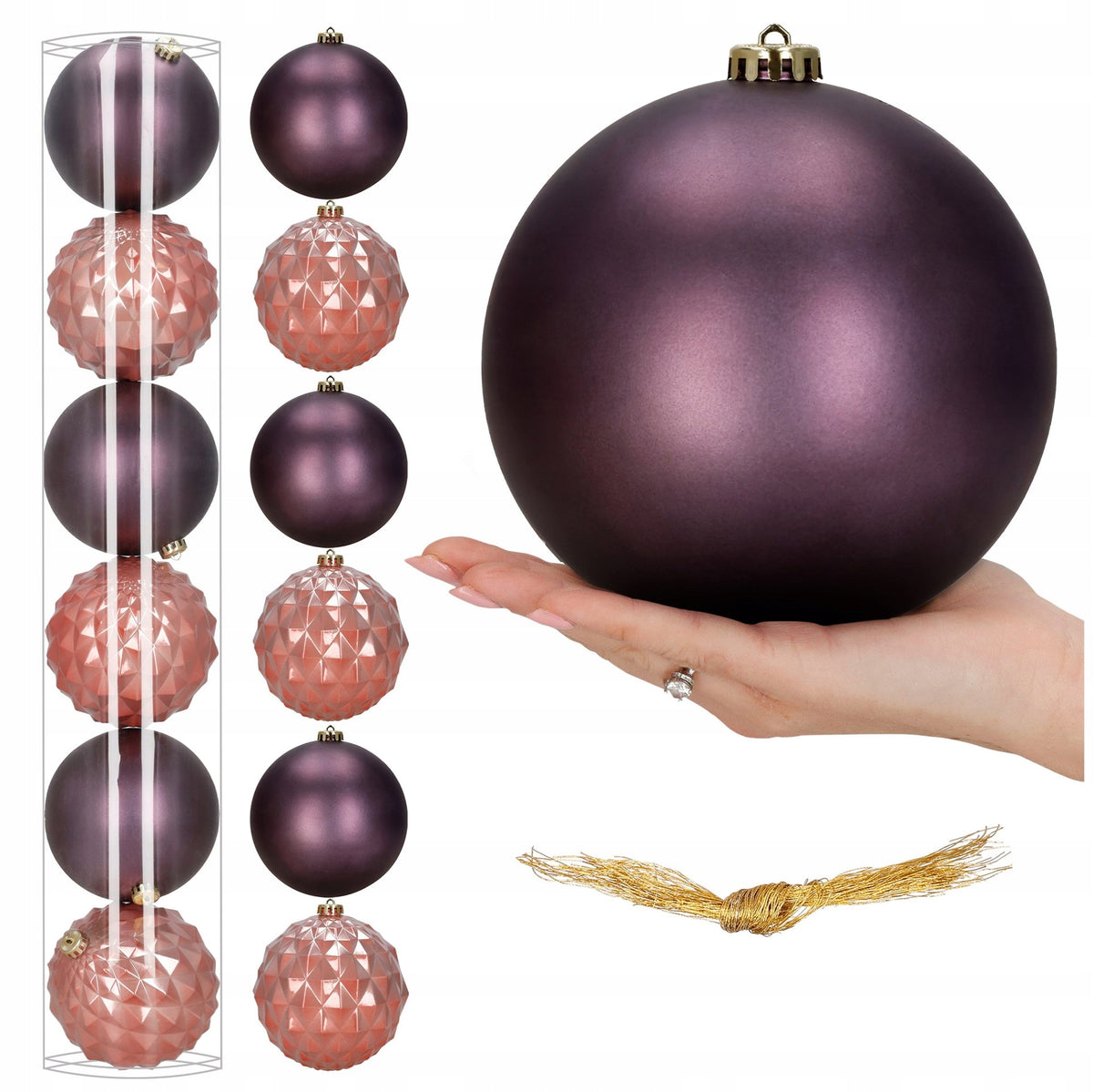 CHRISTMAS TREE BAUBLES 15cm UNBREAKABLE BAUBLE 6x PURPLE LARGE CHRISTMAS TREE CHRISTMAS