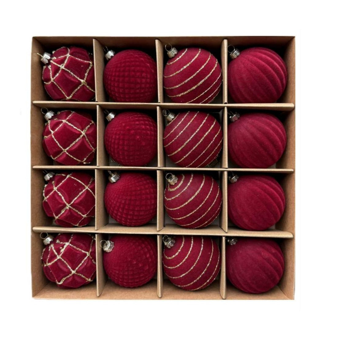 CHRISTMAS TREE BAUBLES 6 CM 16 PCS BURGUNDY VELOUR CHRISTMAS SET Brand INA