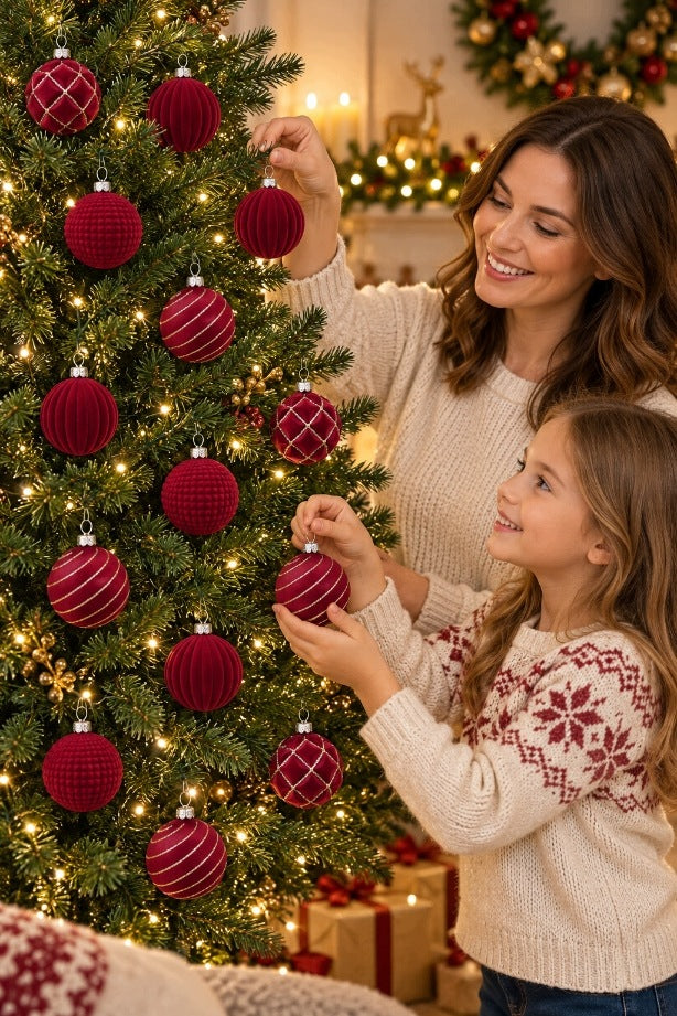 CHRISTMAS TREE BAUBLES 6 CM 16 PCS BURGUNDY VELOUR CHRISTMAS SET Longest dimension 6 cm