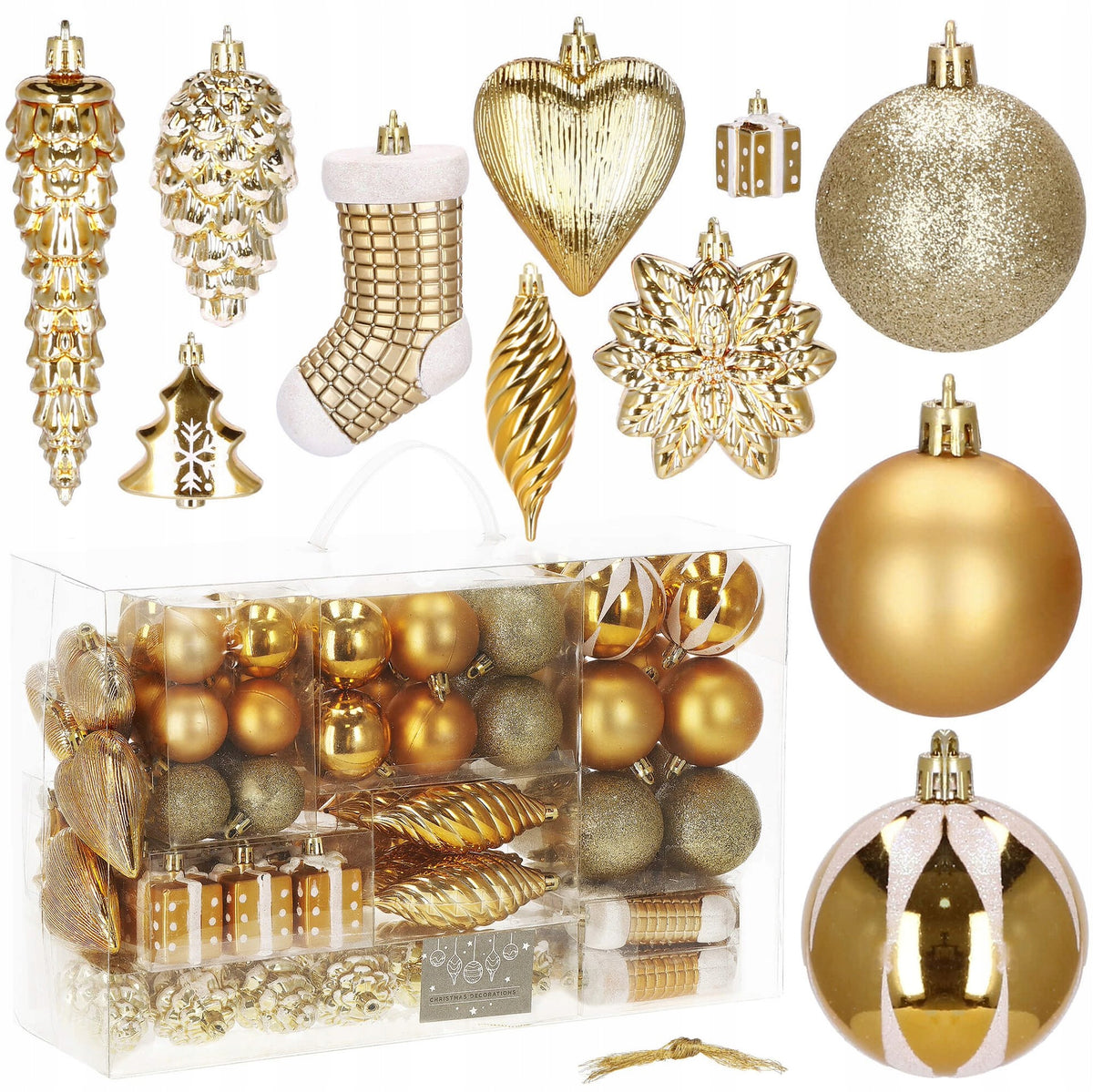 CHRISTMAS TREE BAUBLES 72PCS CHRISTMAS TREE SET UNBREAKABLE GOLD ORNAMENTS DECORATIONS Brand Springos