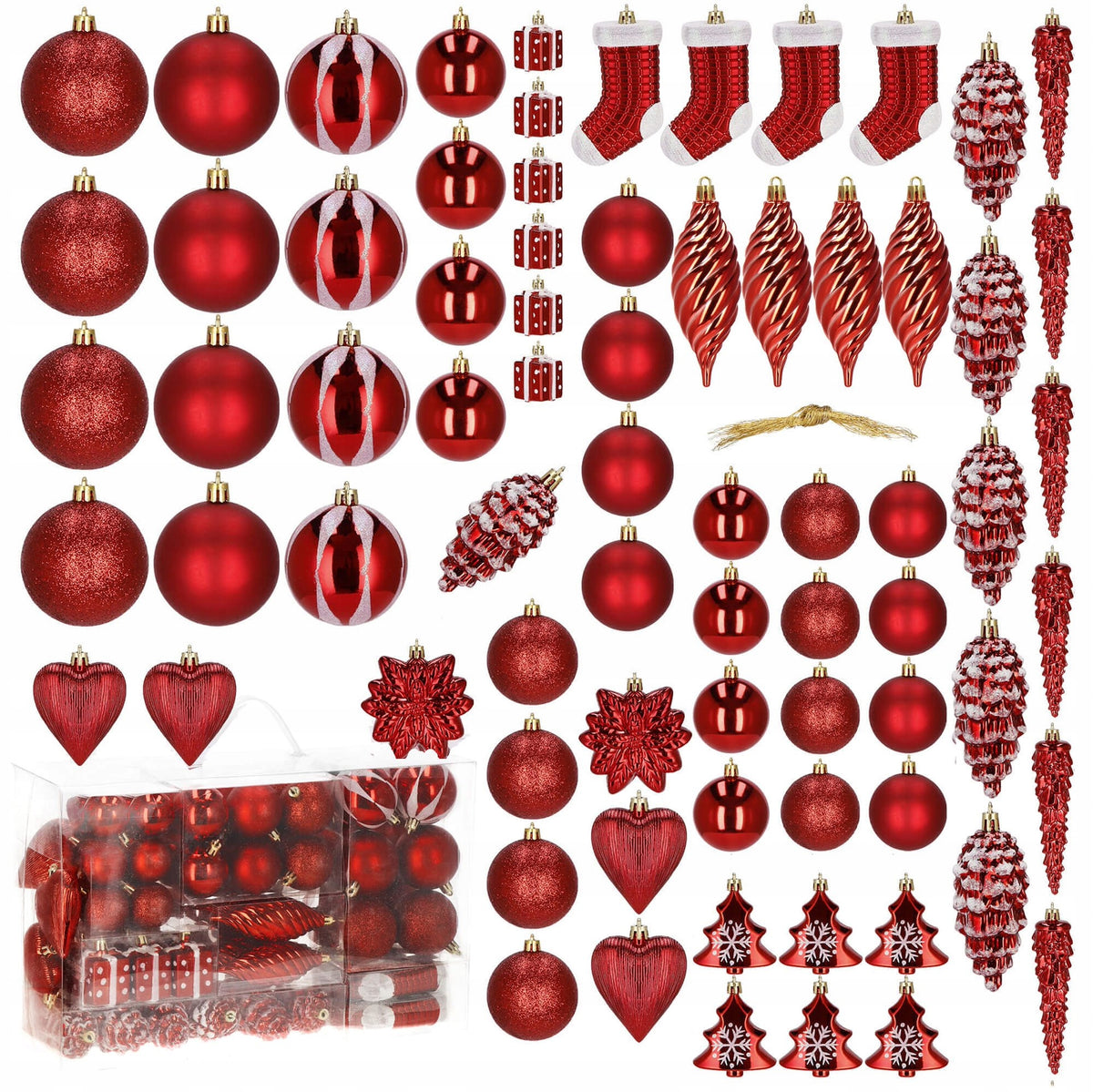 CHRISTMAS TREE BAUBLES 72PCS CHRISTMAS TREE SET UNBREAKABLE RED CHRISTMAS ORNAMENTS Packaging status original