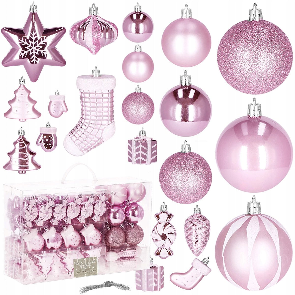 CHRISTMAS TREE BAUBLES 77PCS CHRISTMAS TREE SET UNBREAKABLE PINK CHRISTMAS ORNAMENTS