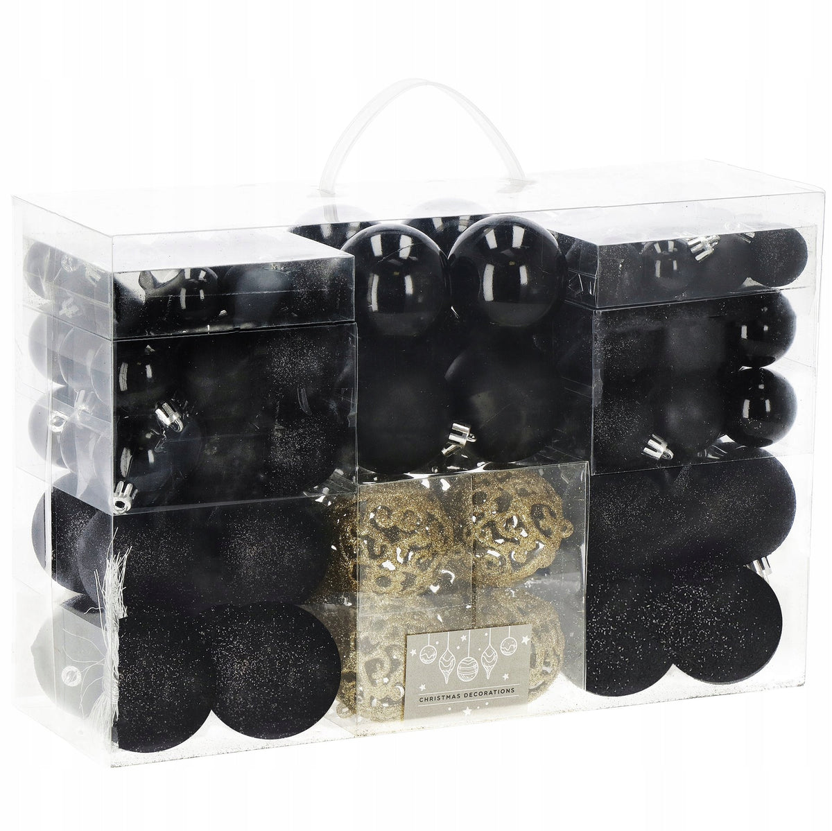 CHRISTMAS TREE BAUBLES BLACK GOLD SET 6/4/3cm 100pcs MIX CHRISTMAS TREE ORNAMENTS