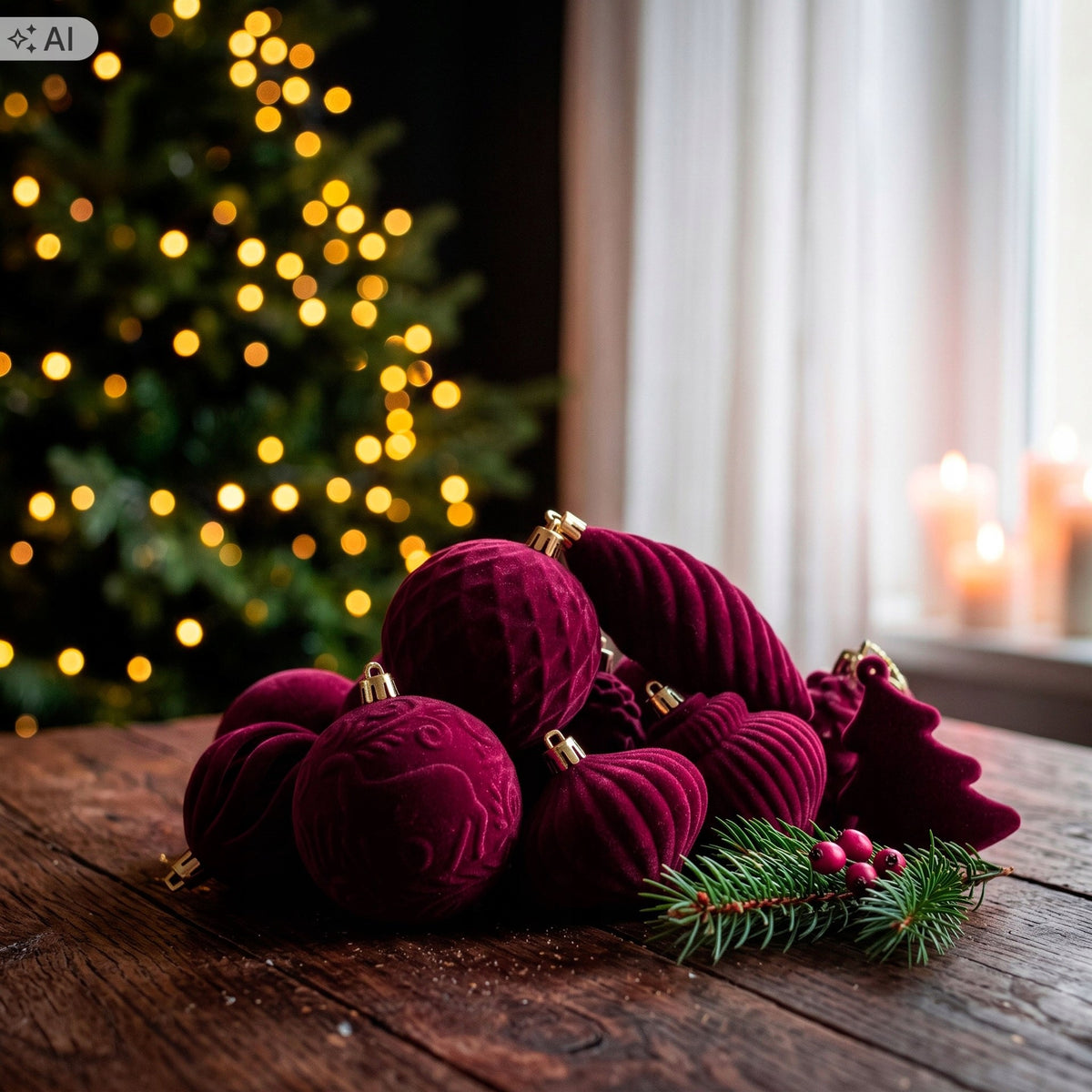 CHRISTMAS TREE BAUBLES CHRISTMAS DECORATIONS RED VELOUR UNBREAKABLE SET OF 18 PCS Brand Springos