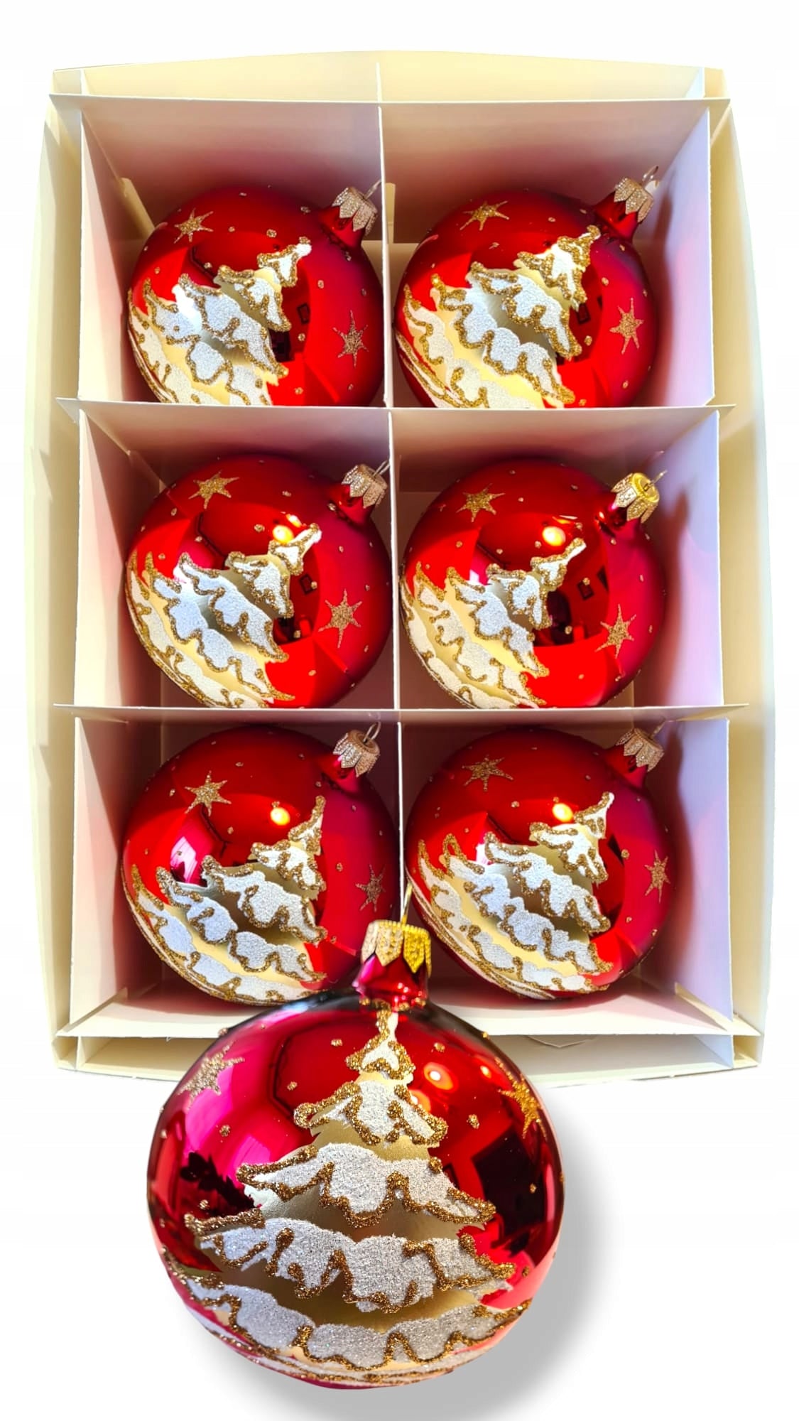 CHRISTMAS TREE BAUBLES GLASS DECORATED 10 cm.