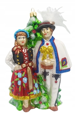 CHRISTMAS TREE BAUBLES GLASS Highlander couple 16cm