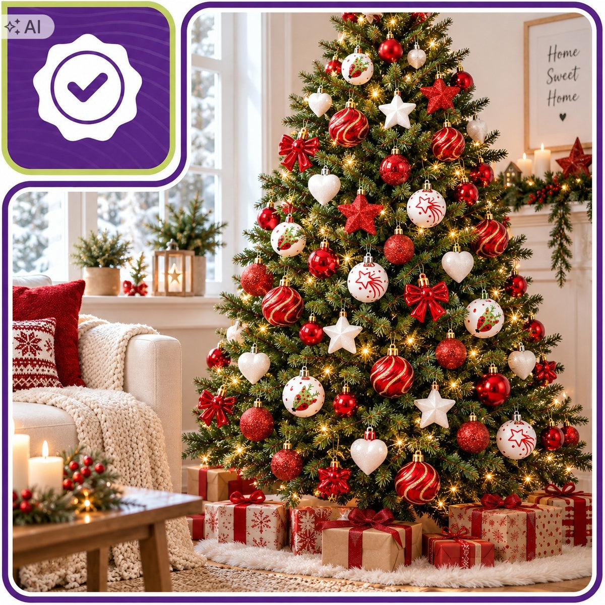 CHRISTMAS TREE BAUBLES PLASTIC SET CHRISTMAS DECORATIONS LARGE WHITE RED Brand SPJ TRADE