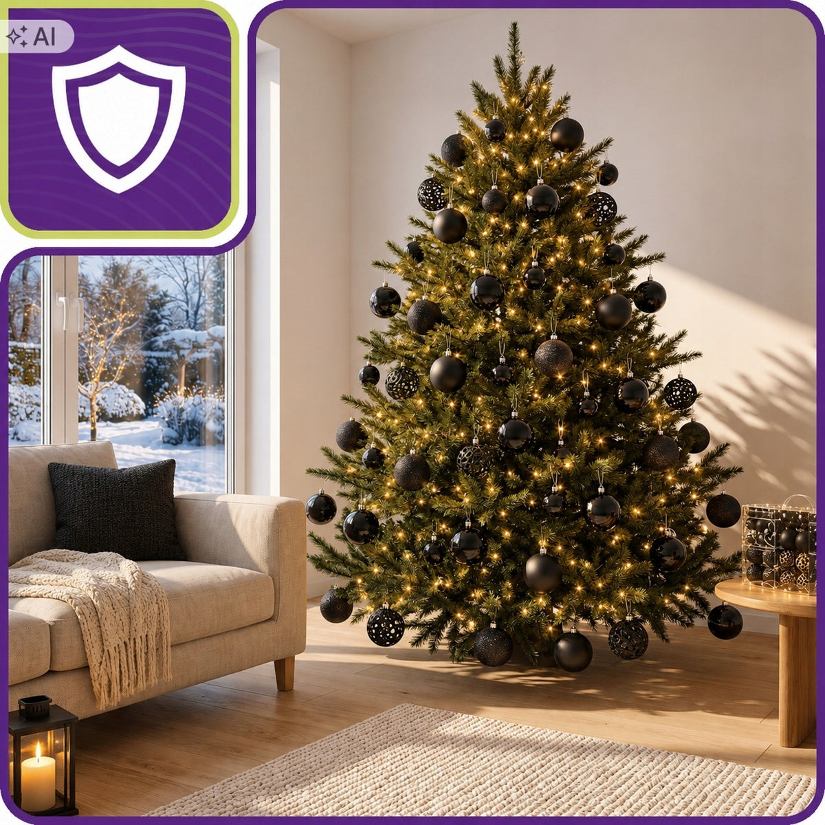 CHRISTMAS TREE BAUBLES SET XXL 100 PIECES SHATTERPROOF BLACK BAUBLES FOR CHRISTMAS TREE Packaging status original