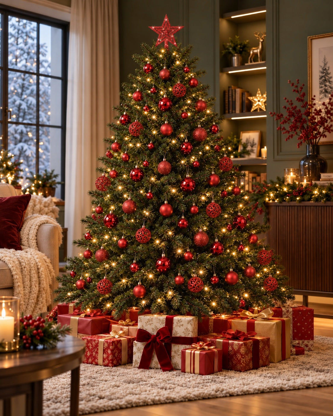 CHRISTMAS TREE BAUBLES SET XXL 101 PIECES RED BAUBLES WITH STAR FOR CHRISTMAS TREE Packaging status original