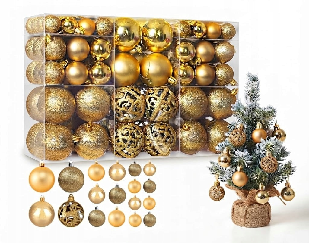 CHRISTMAS TREE BAUBLES SET XXL GOLD SET 100 pcs