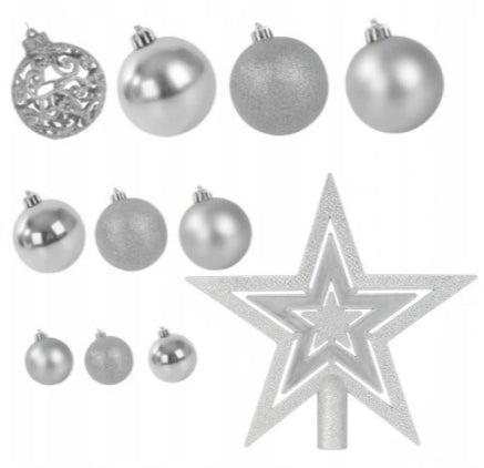 CHRISTMAS TREE BAUBLES SILVER LARGE SET FOR CHRISTMAS 100PCS UNBREAKABLE DECORATIONS Packaging status original