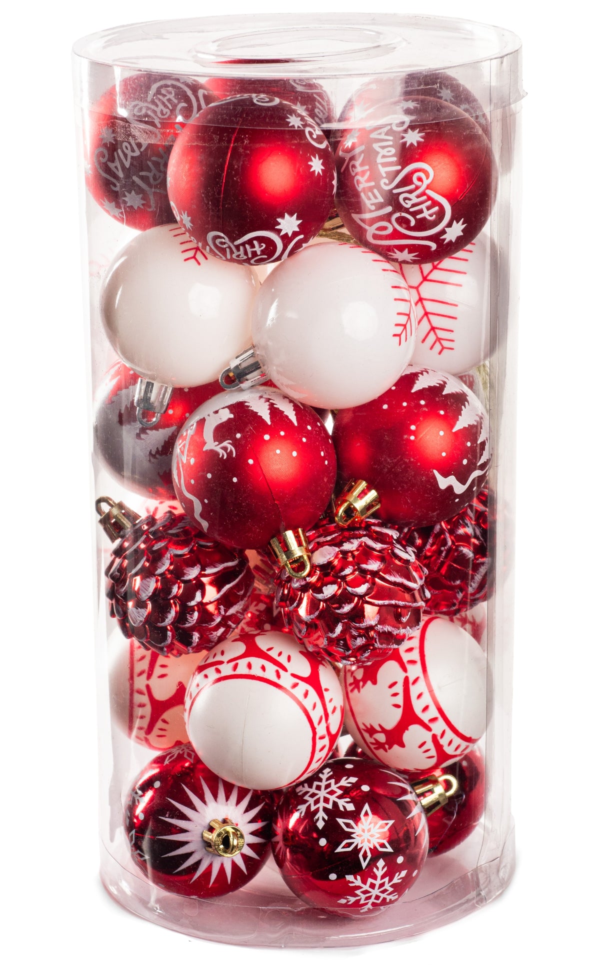 CHRISTMAS TREE BAUBLES UNBREAKABLE BAUBLES 30x SET RED GOLD 5 cm Packaging status original
