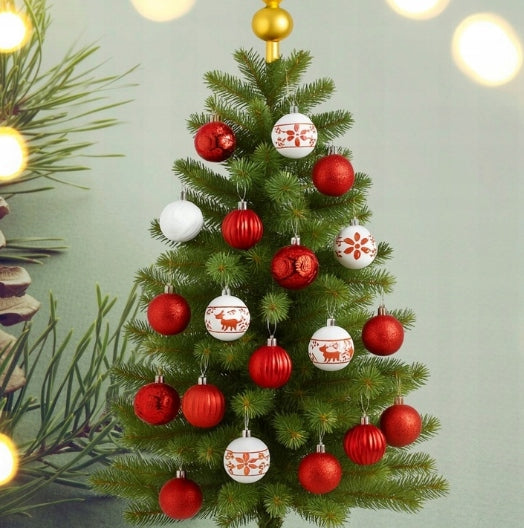 CHRISTMAS TREE BAUBLES UNBREAKABLE CHRISTMAS DECORATIONS 30pcs red white Manufacturer code Bombki Ozdoby Zawieszki Choinkowe Świąteczne