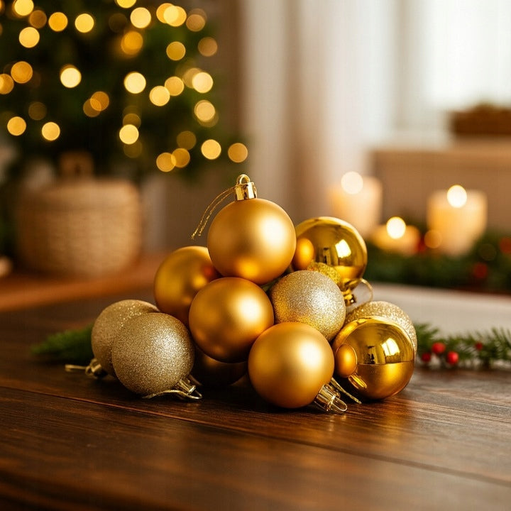 CHRISTMAS TREE BAUBLES UNBREAKABLE CHRISTMAS ORNAMENTS GOLD 100 PCS SET XXL Manufacturer code Bombki choinkowe złote 101 szt.