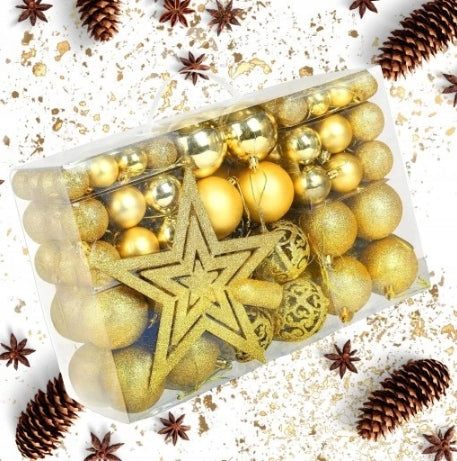 CHRISTMAS TREE BAUBLES UNBREAKABLE CHRISTMAS ORNAMENTS GOLD 100 PCS SET XXL Packaging status original