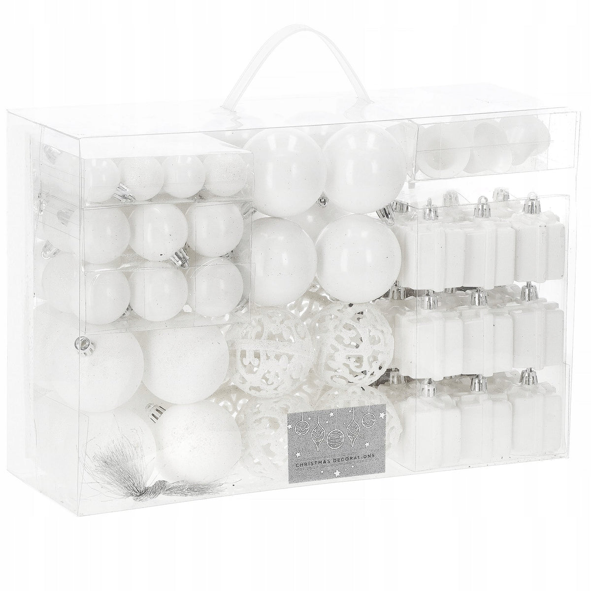 CHRISTMAS TREE BAUBLES UNBREAKABLE CHRISTMAS TREE SET XXL 101pcs WHITE SPIKE TIP
