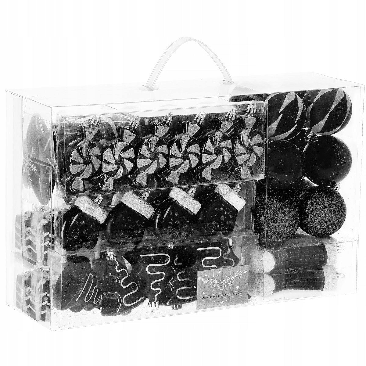 CHRISTMAS TREE BAUBLES UNBREAKABLE CHRISTMAS TREE SET XXL BLACK 77PCS ORNAMENTS MIX