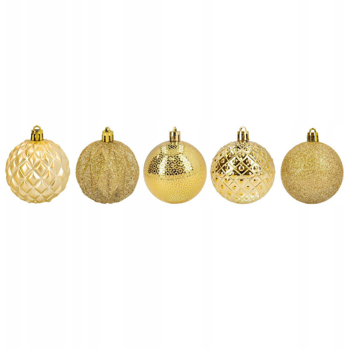 CHRISTMAS TREE BAUBLES gold 6 cm 35 pieces unbreakable set mix patterns in tube Manufacturer code BOMBKI CHOINKOWE złote 6 cm 35 sztuk