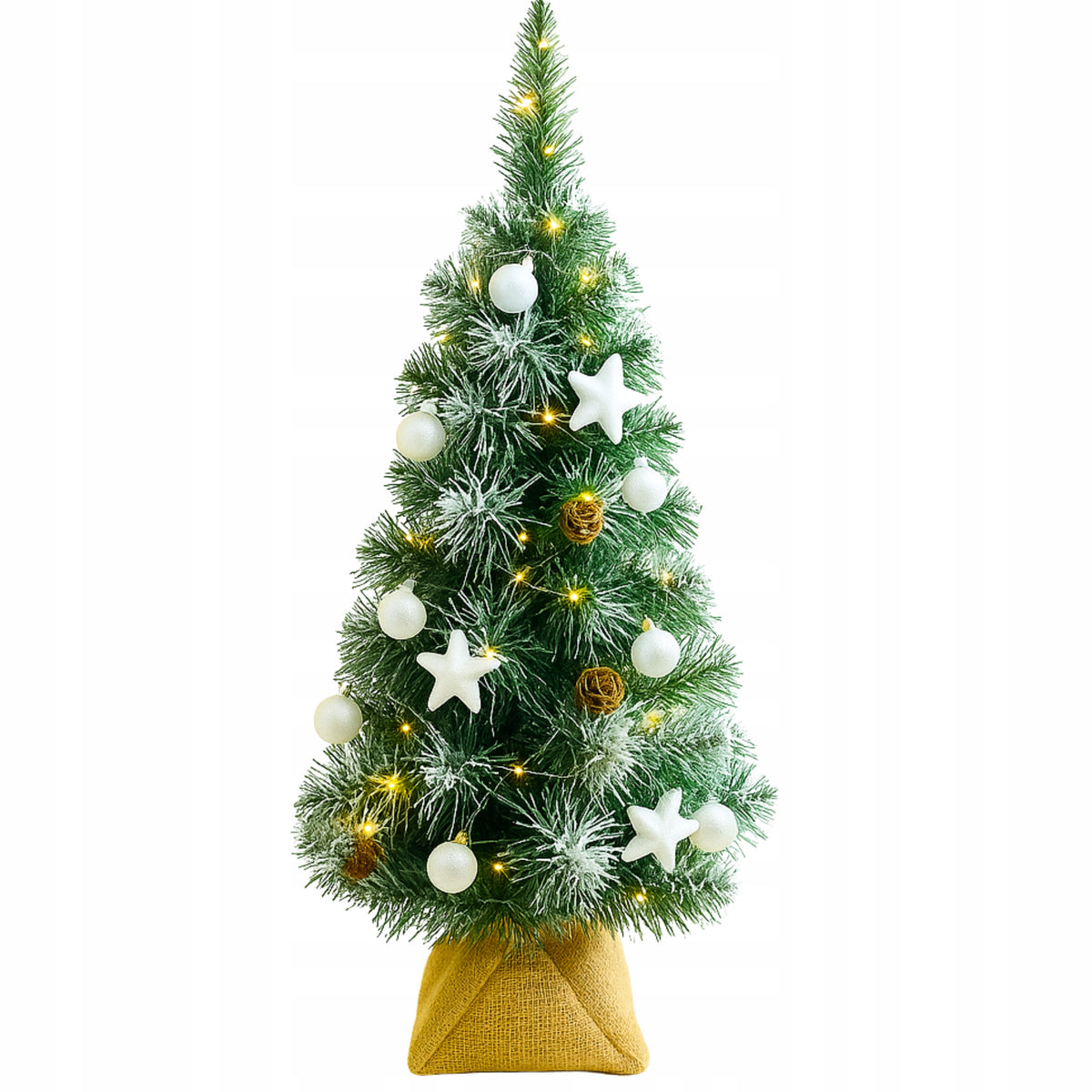 CHRISTMAS TREE DRESSED ARTIFICIAL PINE SMALL 55CM SNOW-COVERED white baubles LAMPS 20LED Packaging status original