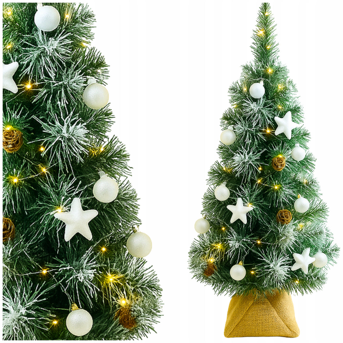 CHRISTMAS TREE DRESSED ARTIFICIAL PINE SMALL 55CM SNOW-COVERED white baubles LAMPS 20LED