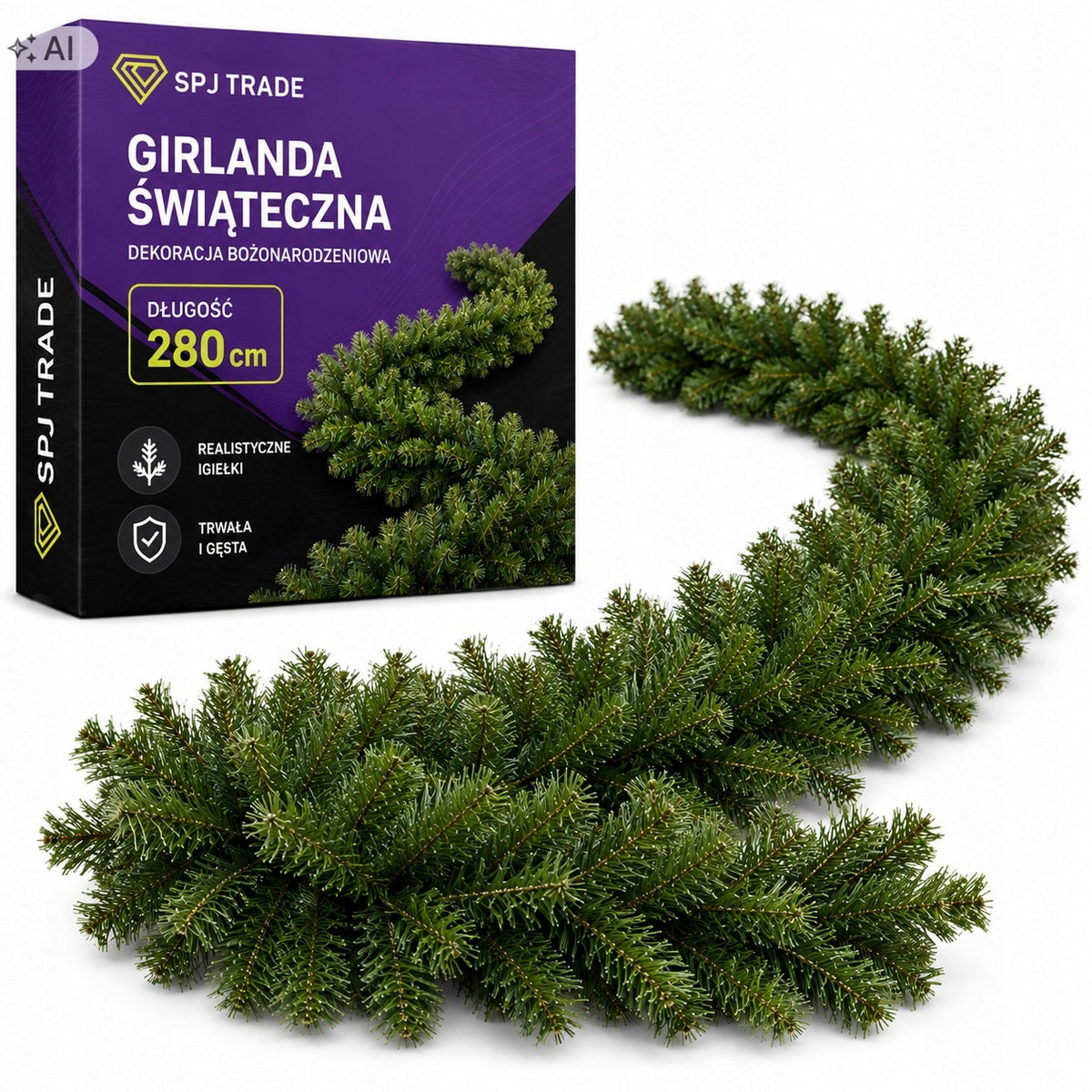 CHRISTMAS TREE GARLAND DENSE AS LIVE CHRISTMAS TREE DECORATION CHAIN 3m