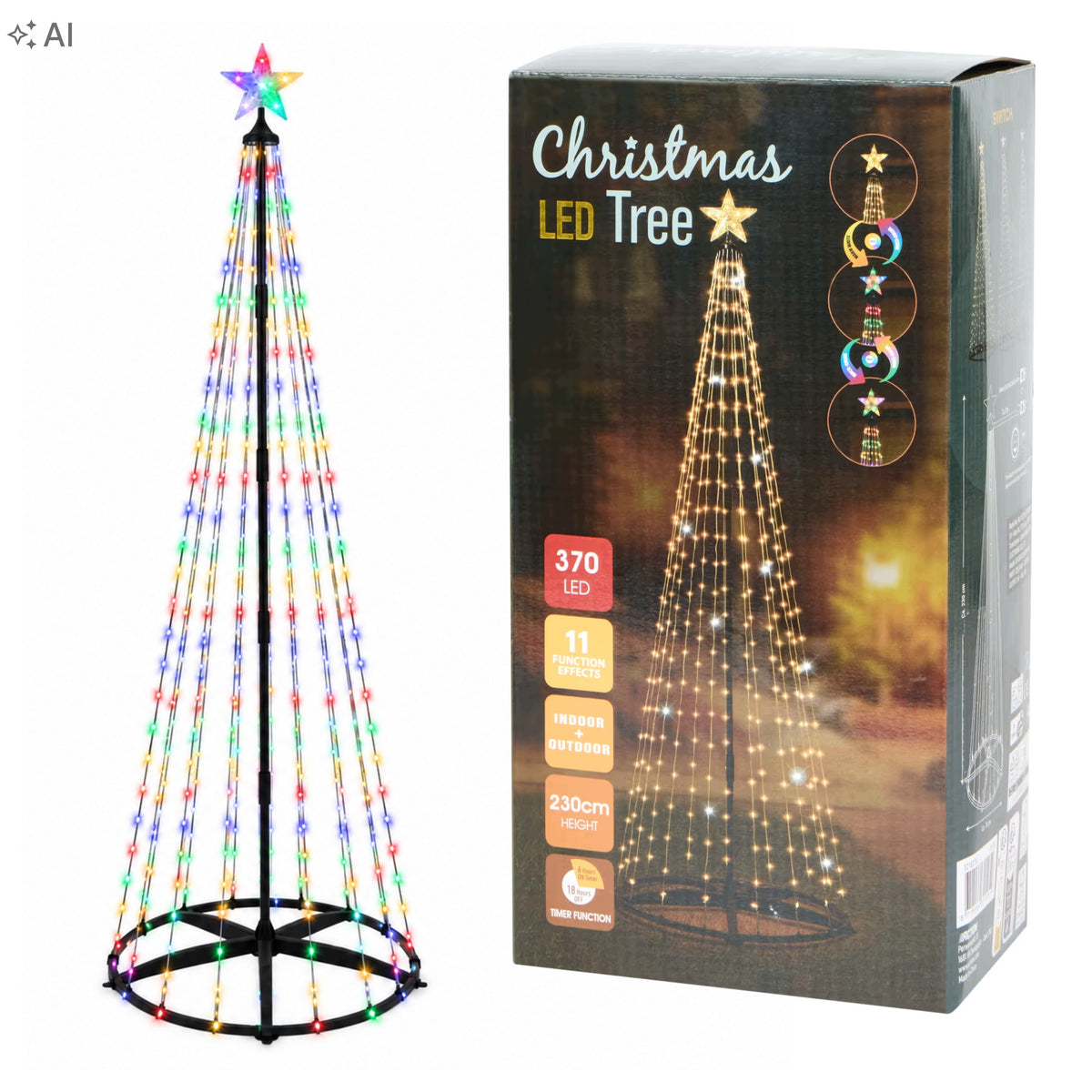 CHRISTMAS TREE GLOWING GARDEN HOME CHRISTMAS WITH STAR COLORFUL WHITE 230 cm