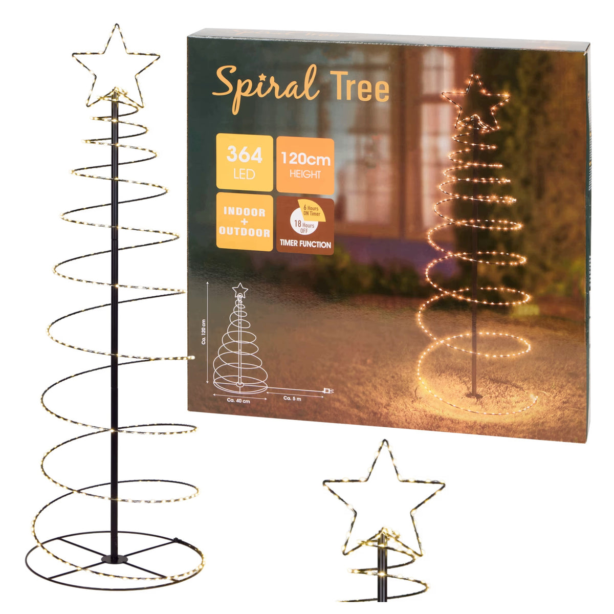 CHRISTMAS TREE GLOWING HOME GARDEN WITH STAR SPIRAL LED LIGHT DECORATION