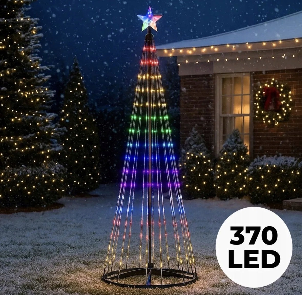 CHRISTMAS TREE LARGE CONE XL 230 cm 370 LED GARDEN TIMER MULTICOLOR 11 functions Packaging status original