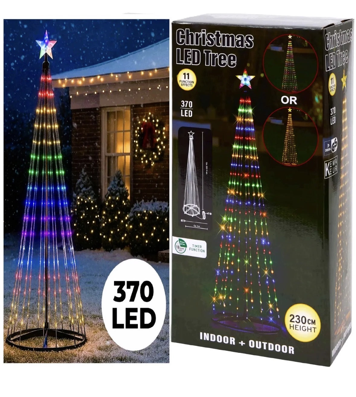 CHRISTMAS TREE LARGE CONE XL 230 cm 370 LED GARDEN TIMER MULTICOLOR 11 functions