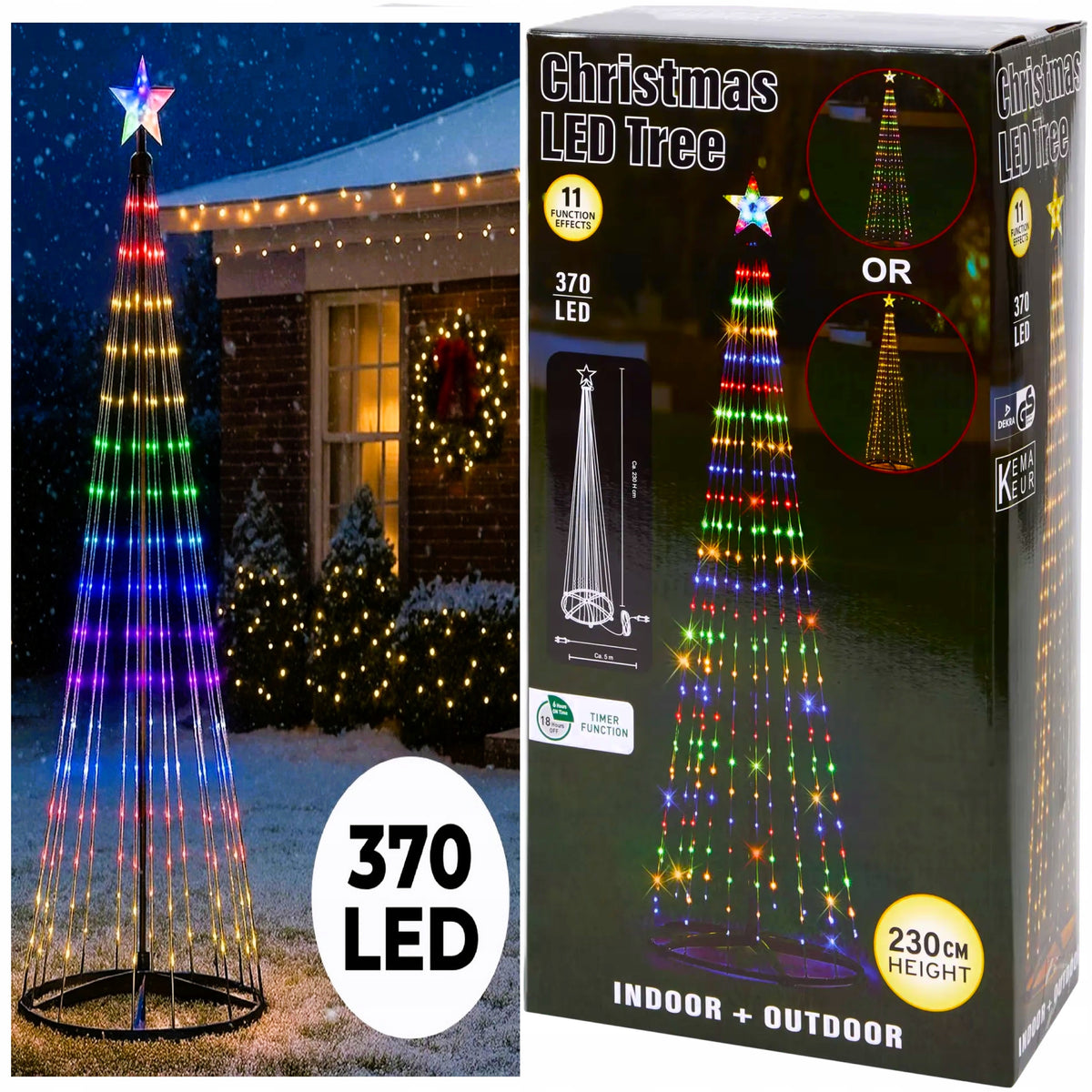 CHRISTMAS TREE LARGE OUTDOOR XL 230 cm 370 LED TIMER KEMA GARDEN MULTICOLOR